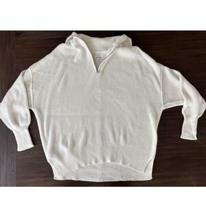 Aerie Beyond Quarter Zip Sweatshirt White Oversized Relaxed Knit S